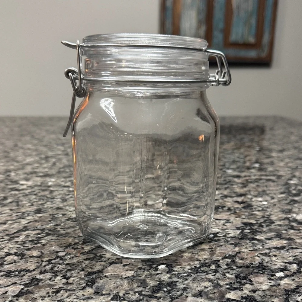 Bormioli Rocco Fido Case Clear 1L Glass Storage Jar with Secure Silver Lid NEW
